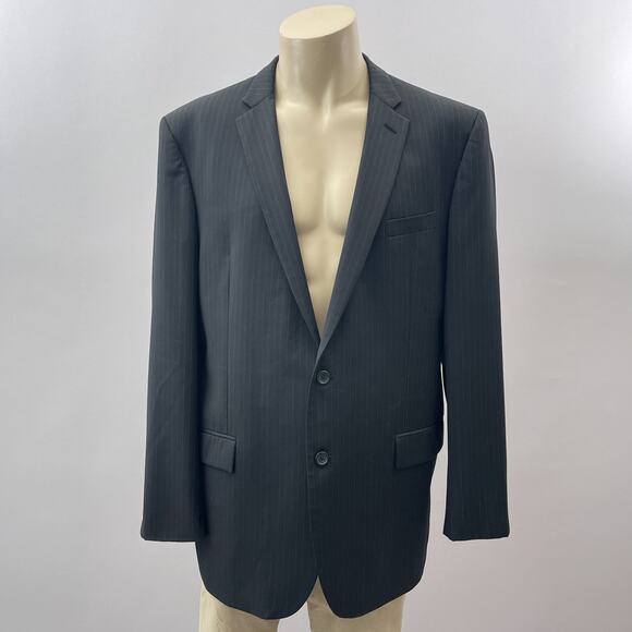 Pronto Uomo Platinum Suit Mens Blazer 48 XL Pants 38x34 Black Pinstripe Wool